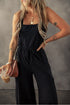 Black Drawstring Wide Leg Cargo Pockets Sleeveless Jumpsuit